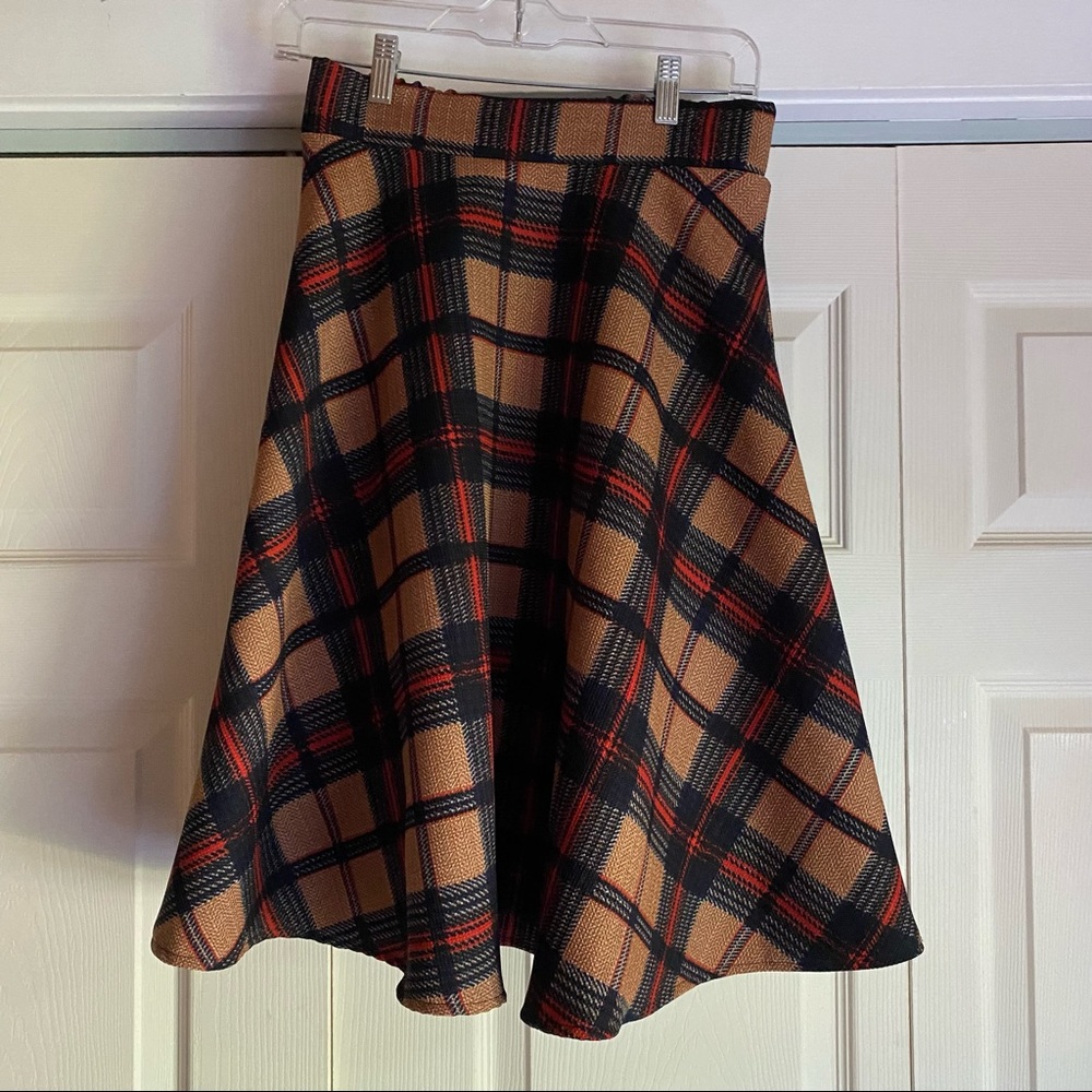 Vintage flare plaid midi skirt